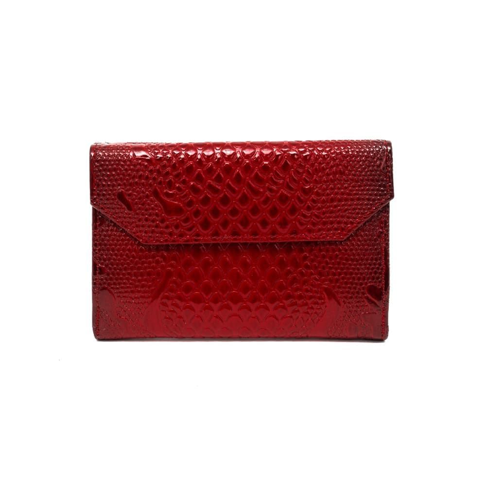 Дамско портмоне ENZO NORI модел CANDY естествена кожа червен змийски принт